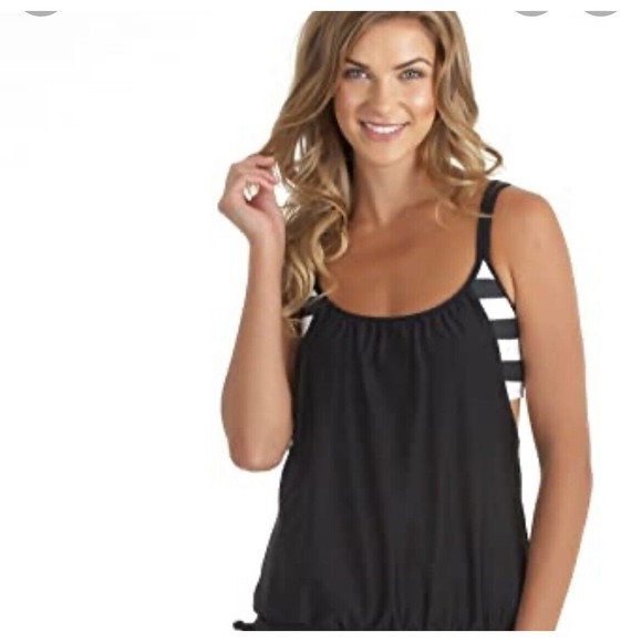 NEXT double up tankini swim top 32 B/C black white Stripe - Picture 2 of 4